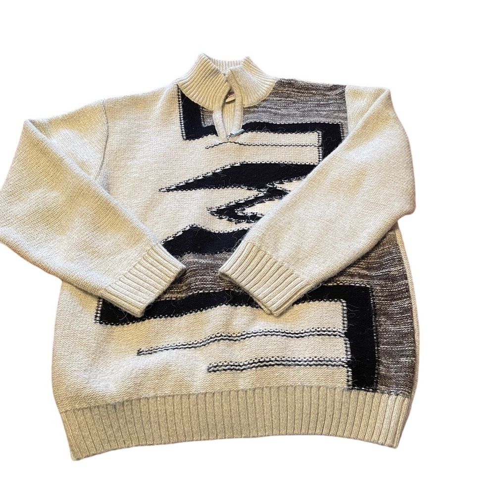Vintage Fonxion 1/4 Zip Pullover Mockneck Sweater - Wool Size Large-Long Sleeves